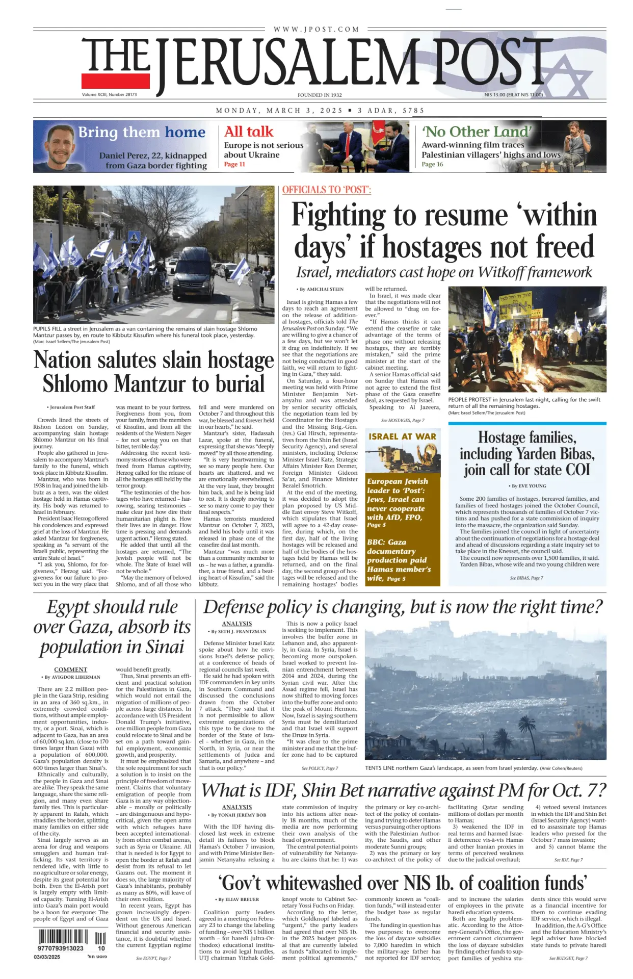 Prima-pagina-the jerusalem post-edizione-di-oggi-03-03-2025